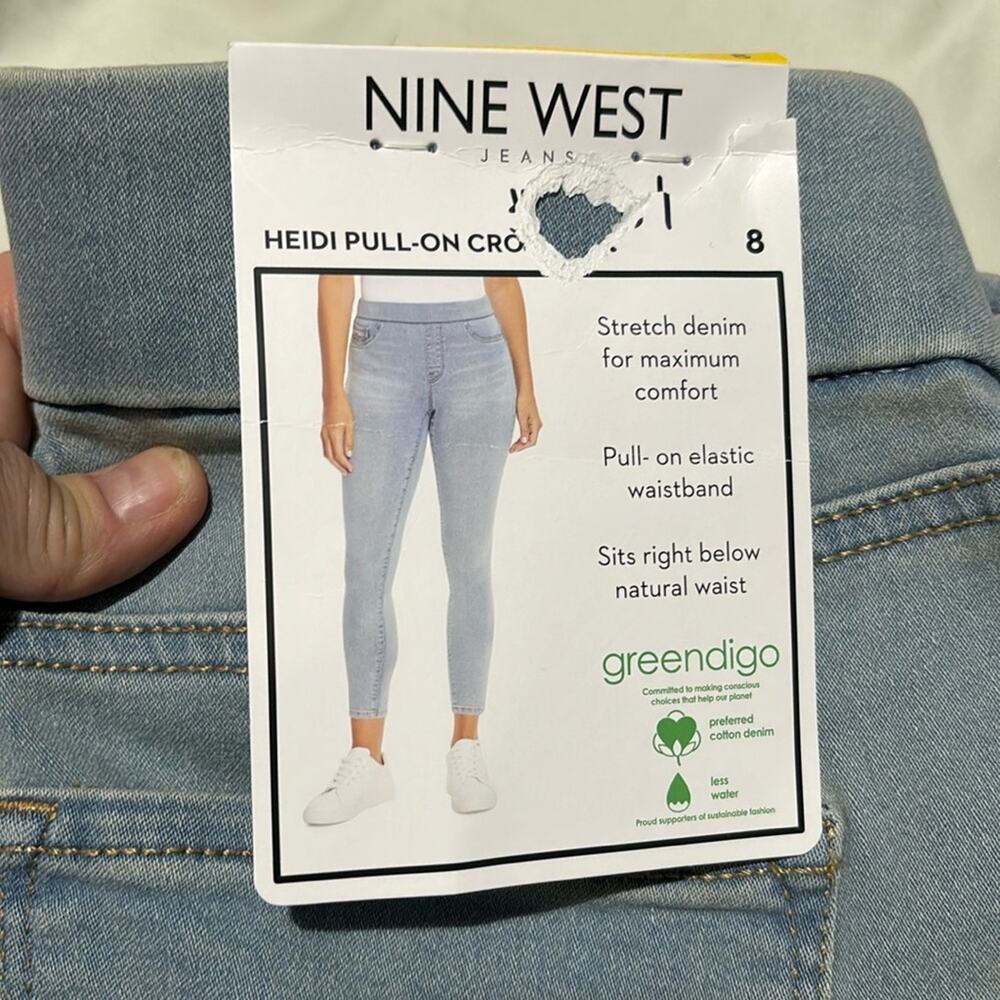 Nine West 8 Heidi pull on crop stretch denim legging light blue chambray nwt